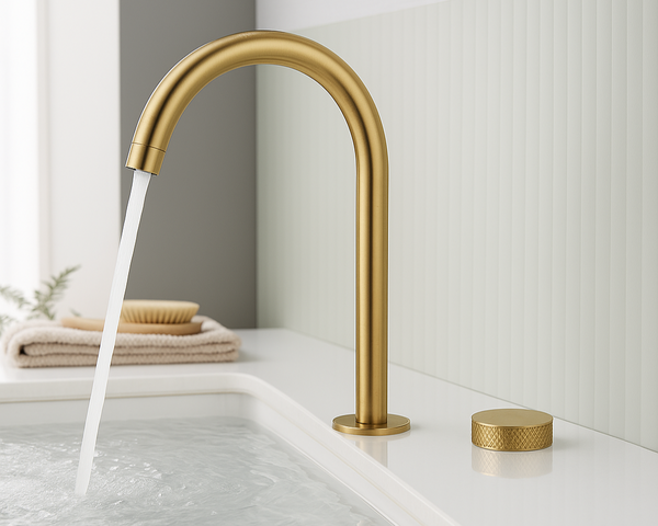 Knurled Brass Basin Mixer Brushed Gold