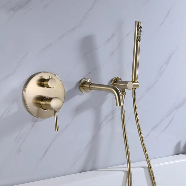Bathtub Mixer with Hand Shower Brushed Gold